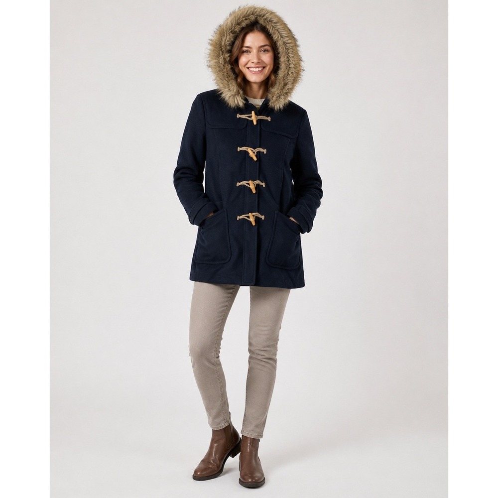 American Eagle Outfitters Duffel Coat Womens Large Navy Blue Wool Flannel Lined
